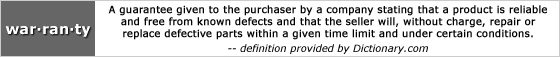 war�ran�ty: A guarantee given to the purchaser by a company stating that a product is reliable and free from known defects and that the seller will, without charge, repair or replace defective parts within a given time limit and under certain conditions. (Dictionary.com)